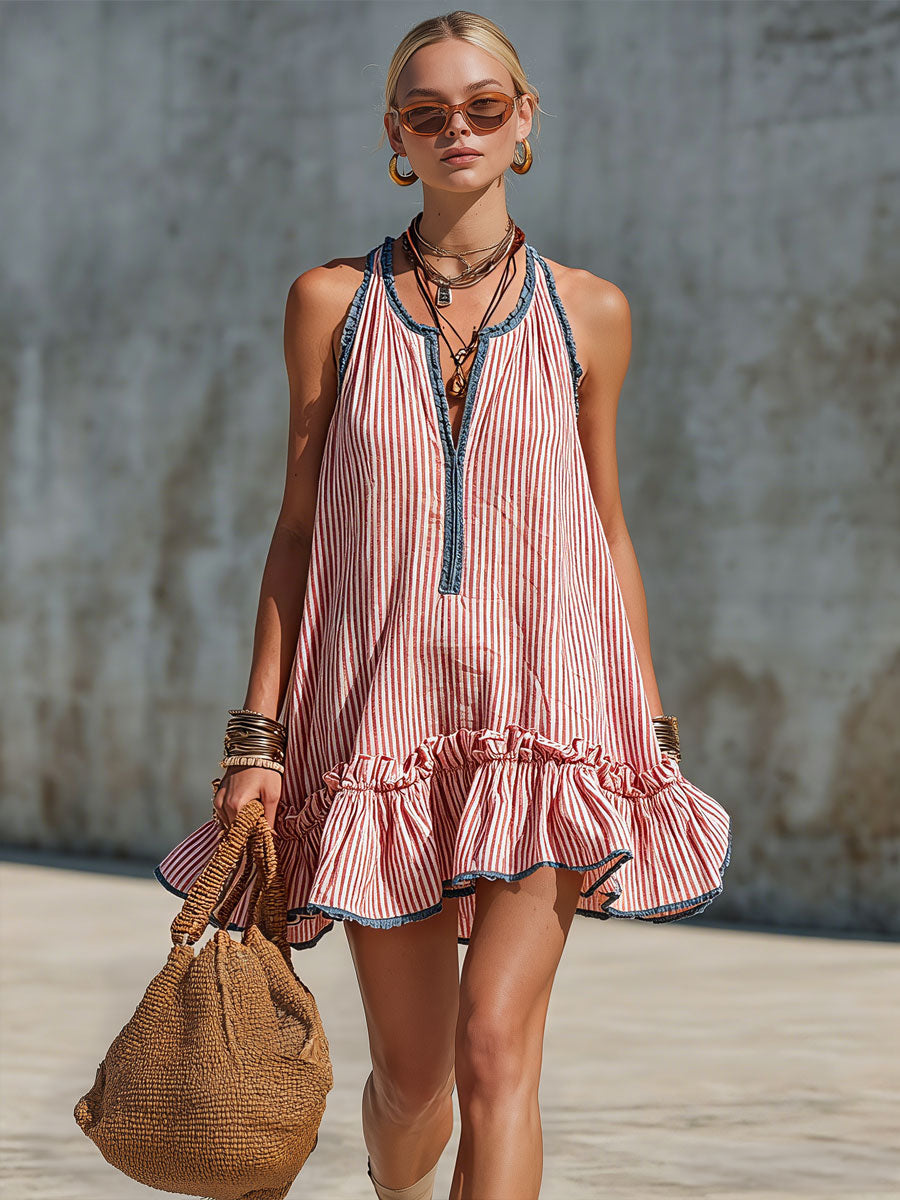 Bárbara | Vestido informal de estilo retro con rayas y volantes