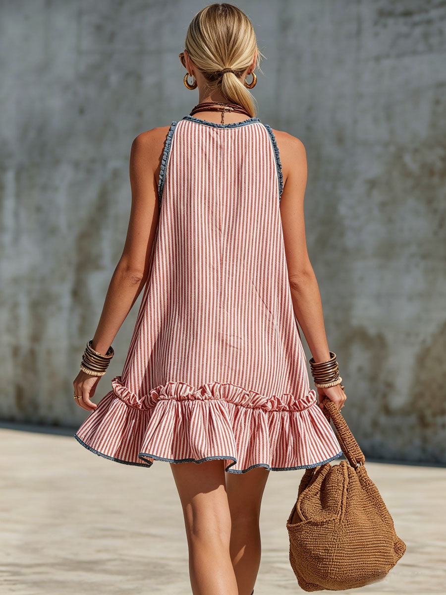Bárbara | Vestido informal de estilo retro con rayas y volantes