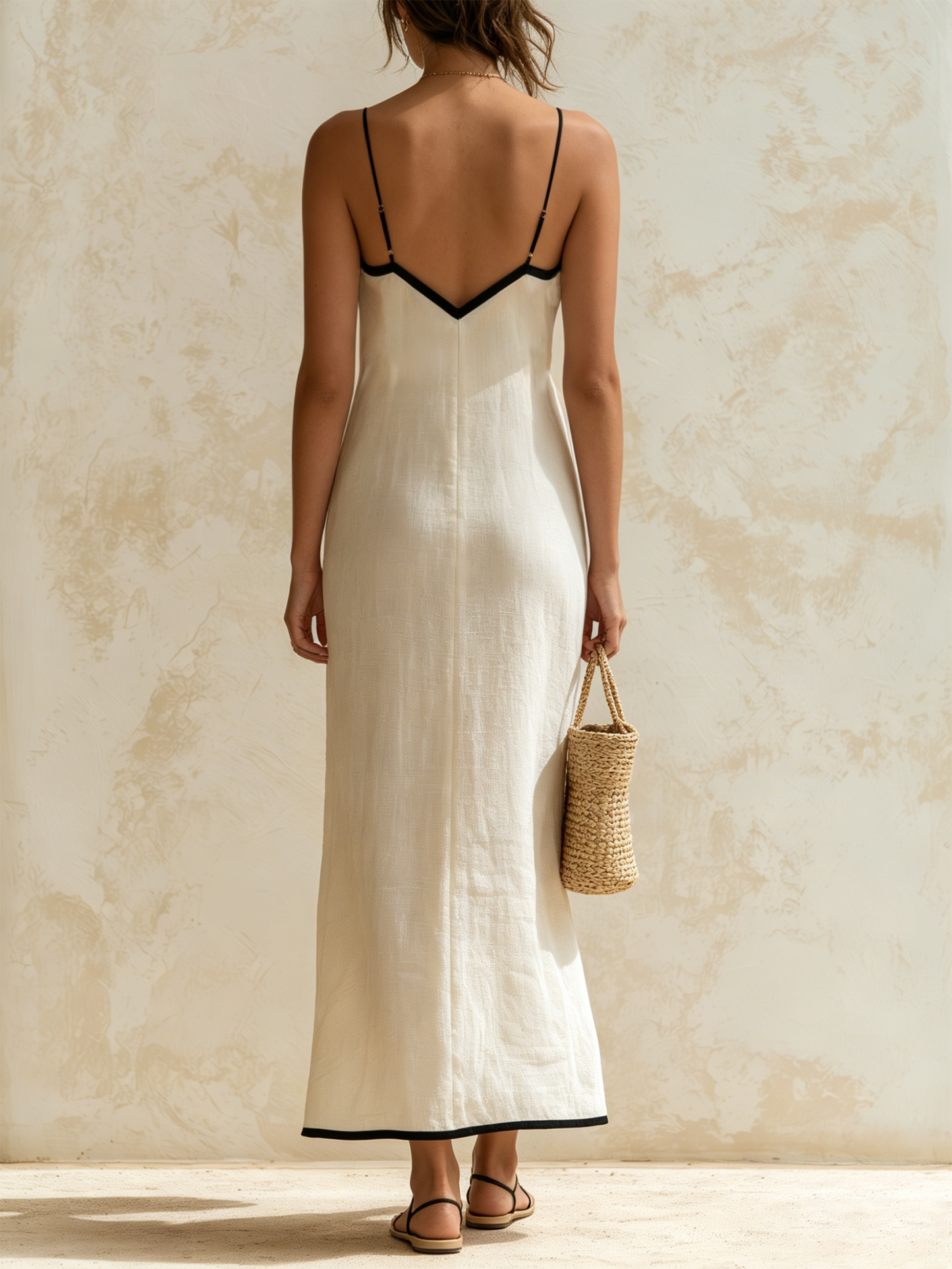 Inma · Vestido largo estilo slip con bordes en contraste con motivo chevron