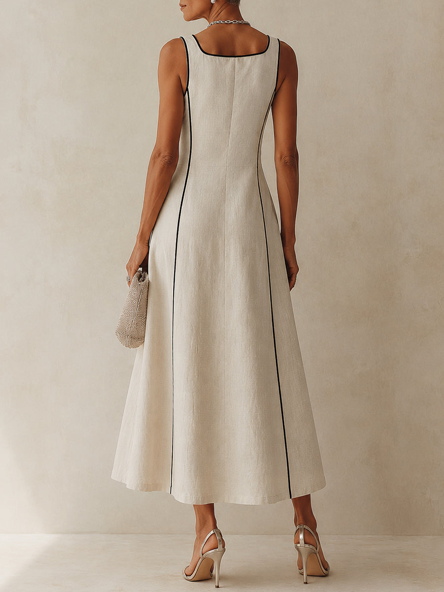 Teresa | Vestido largo de corte en A con rayas negras de estilo minimalista