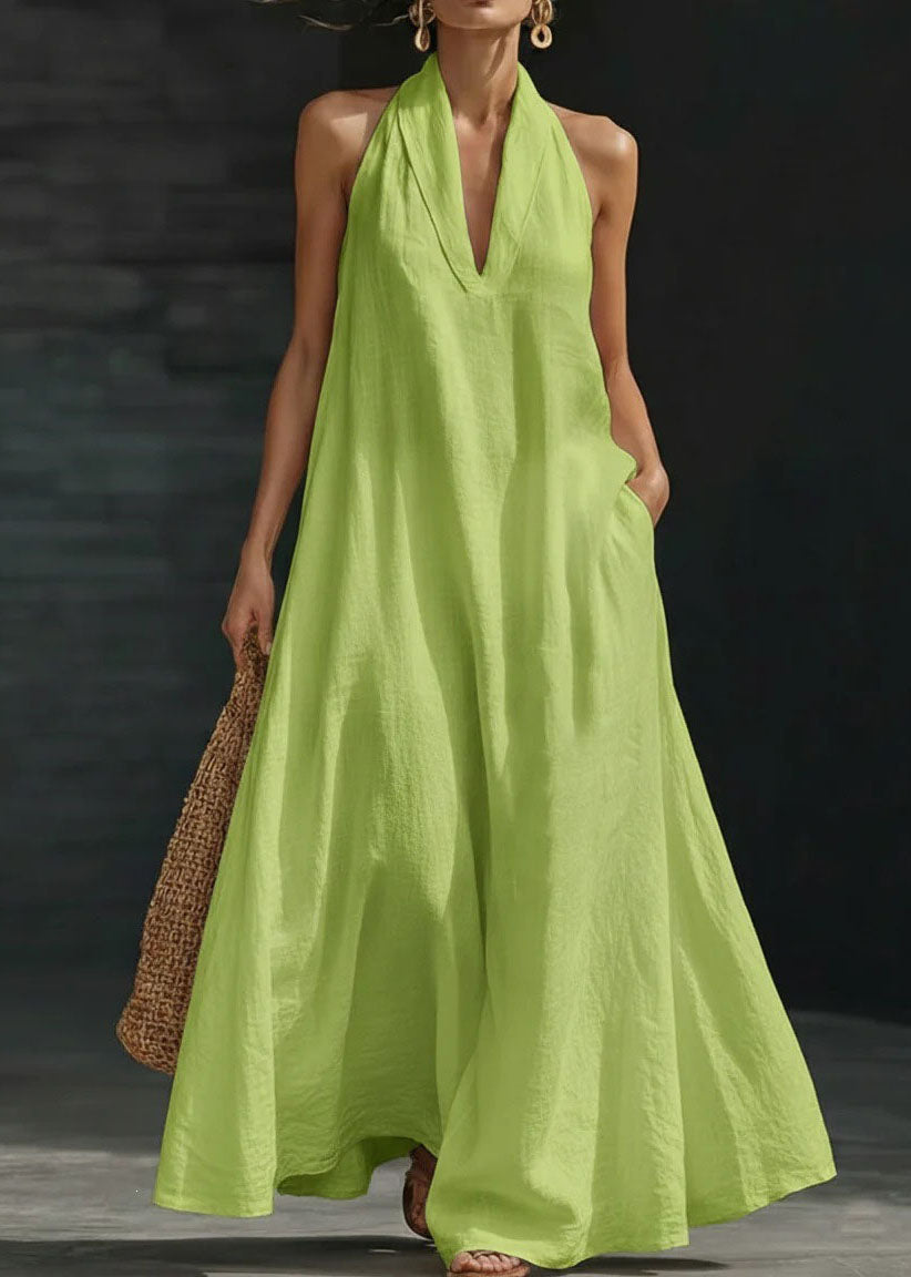 Encarna | Elegante vestido de algodón sin mangas, con cuello en V, bolsillos y corte halter.