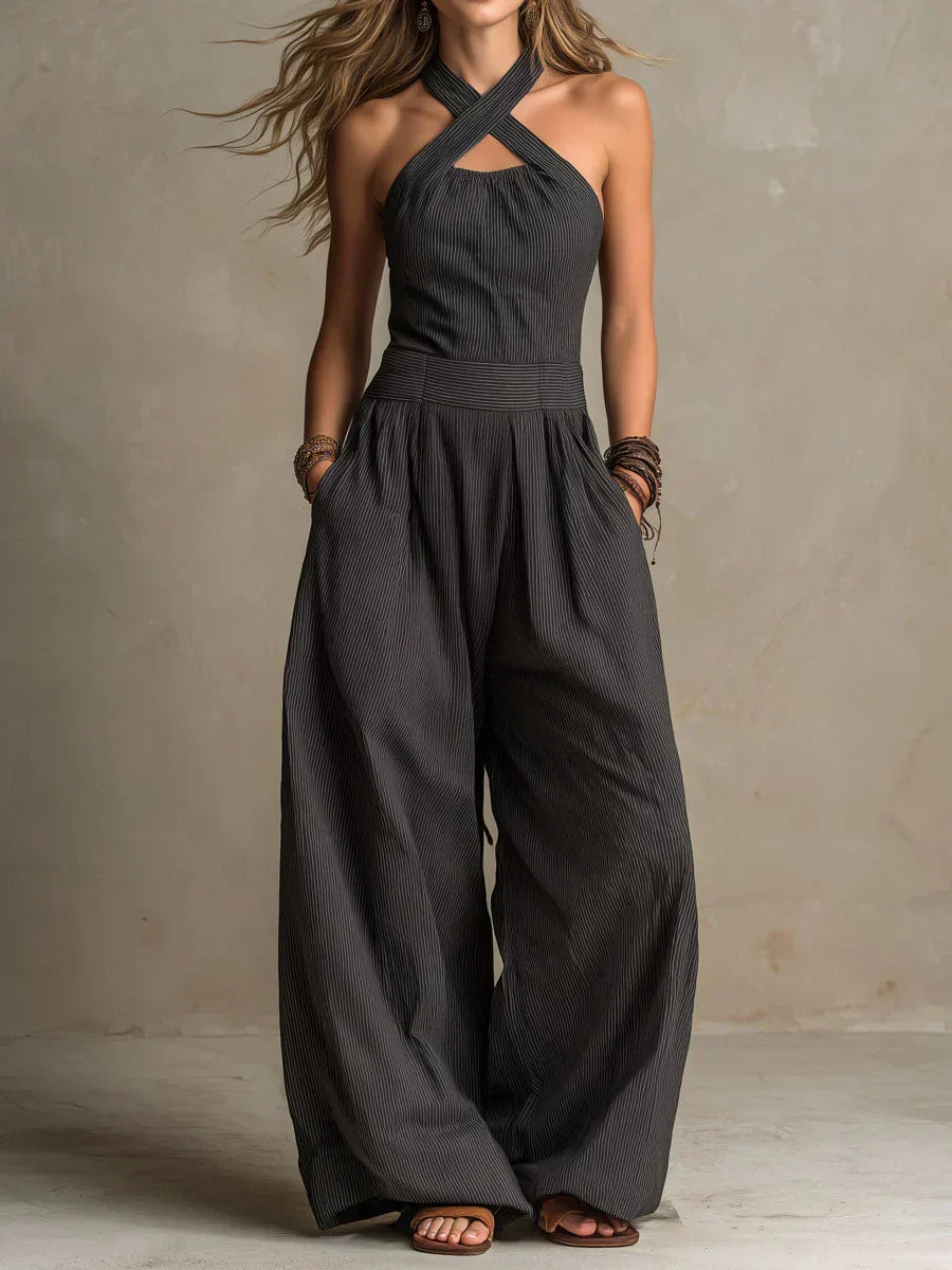 Amalia | Mono con un elegante escote cruzado y pantalón ancho