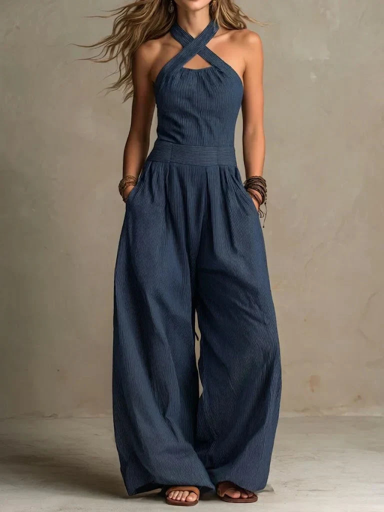 Amalia | Mono con un elegante escote cruzado y pantalón ancho