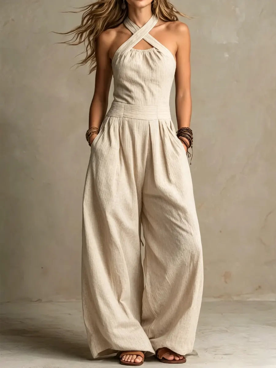 Amalia | Mono con un elegante escote cruzado y pantalón ancho
